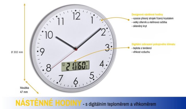 TFA 60.3048.02 Analogové nástěnné hodiny s digitálním teploměrem a vlhkoměrem Metroservis s.r.o.