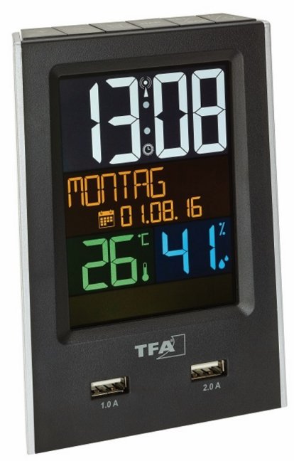 TFA 60.2537 budík s teploměrem a vlhkoměrem , dobíjení USB