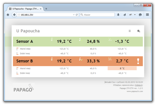 papago 2th eth webové rozhraní Metroservis
