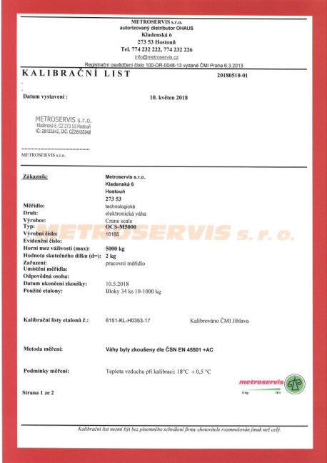 Standardní kalibrace 1 jeřábovka