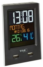 TFA 60.2537 budík s teploměrem a vlhkoměrem , dobíjení USB