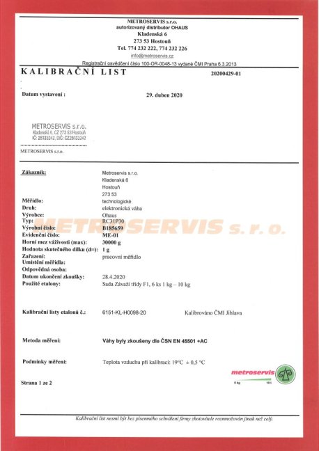 Standardní kalibrace 1