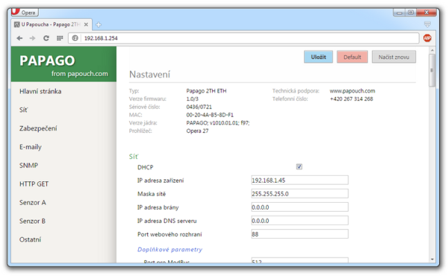 screen cz 2th settings opera Metroservis s.r.o. ukázka konfiguračního rozhraní
